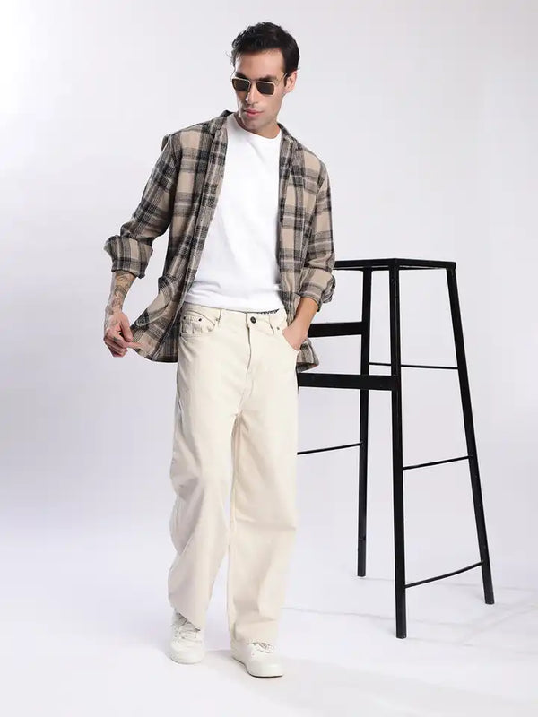 Straight fit beige jeans for Men