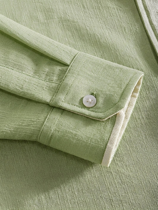 Men's Linen Pista green Shirt