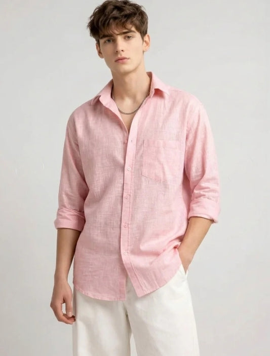 Men's Linen Pink Shirt