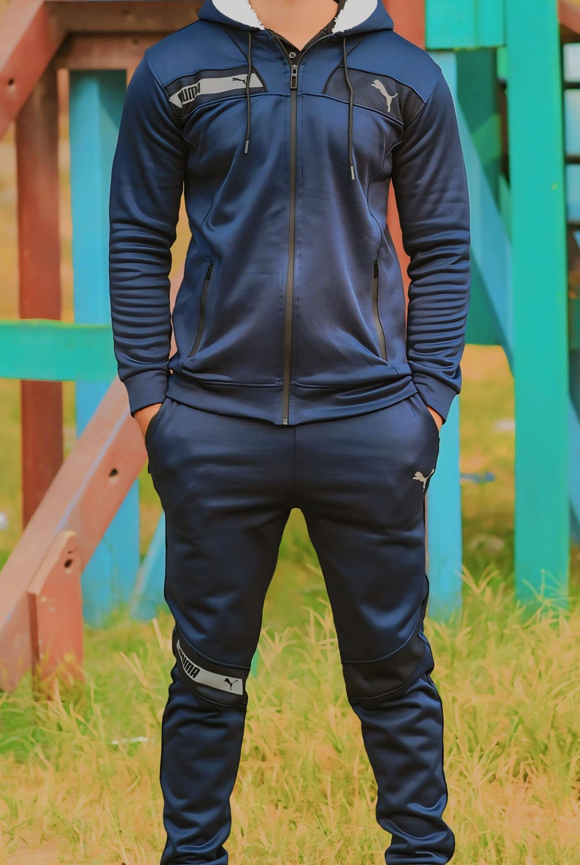 Stripped Puma Tracksuit (Navy)