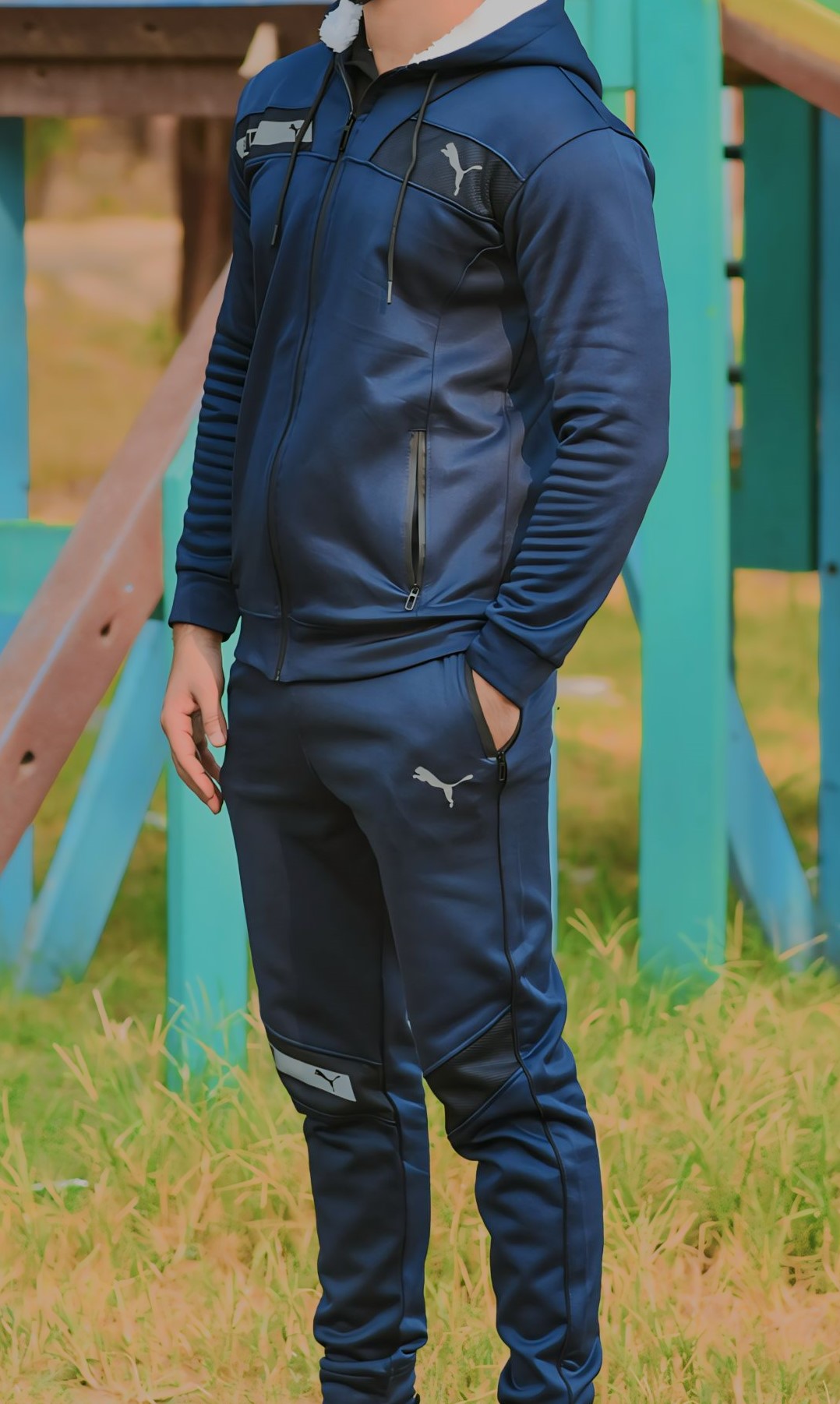 Stripped Puma Tracksuit (Navy)