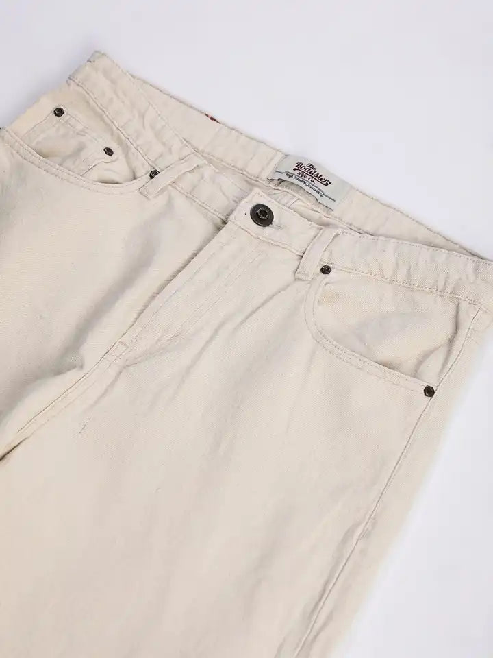Men Straight Fit Beige Pant