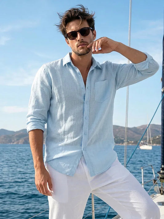 Men's Linen Blue Shirt
