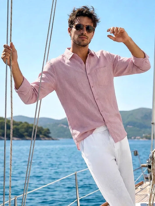 Men's Linen Pink Shirt