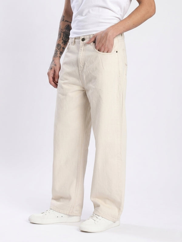Straight Fit Beige Jeans For Men