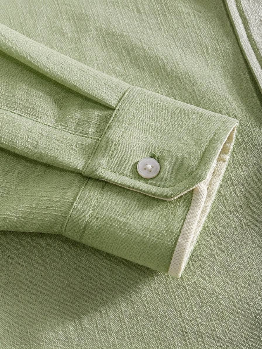 Men's Linen Pista green Shirt