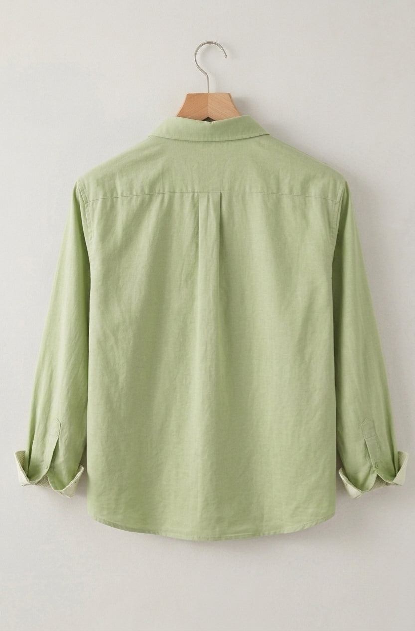 Men's Linen Pista green Shirt