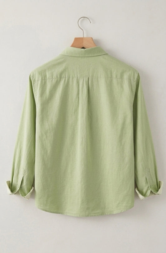 Men's Linen Pista green Shirt