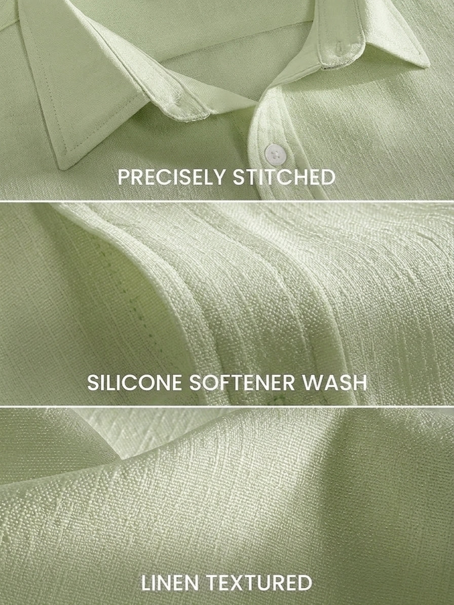 Men's Linen Pista green Shirt