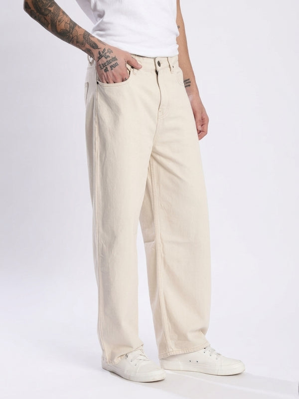 Straight Fit Beige Jeans For Men