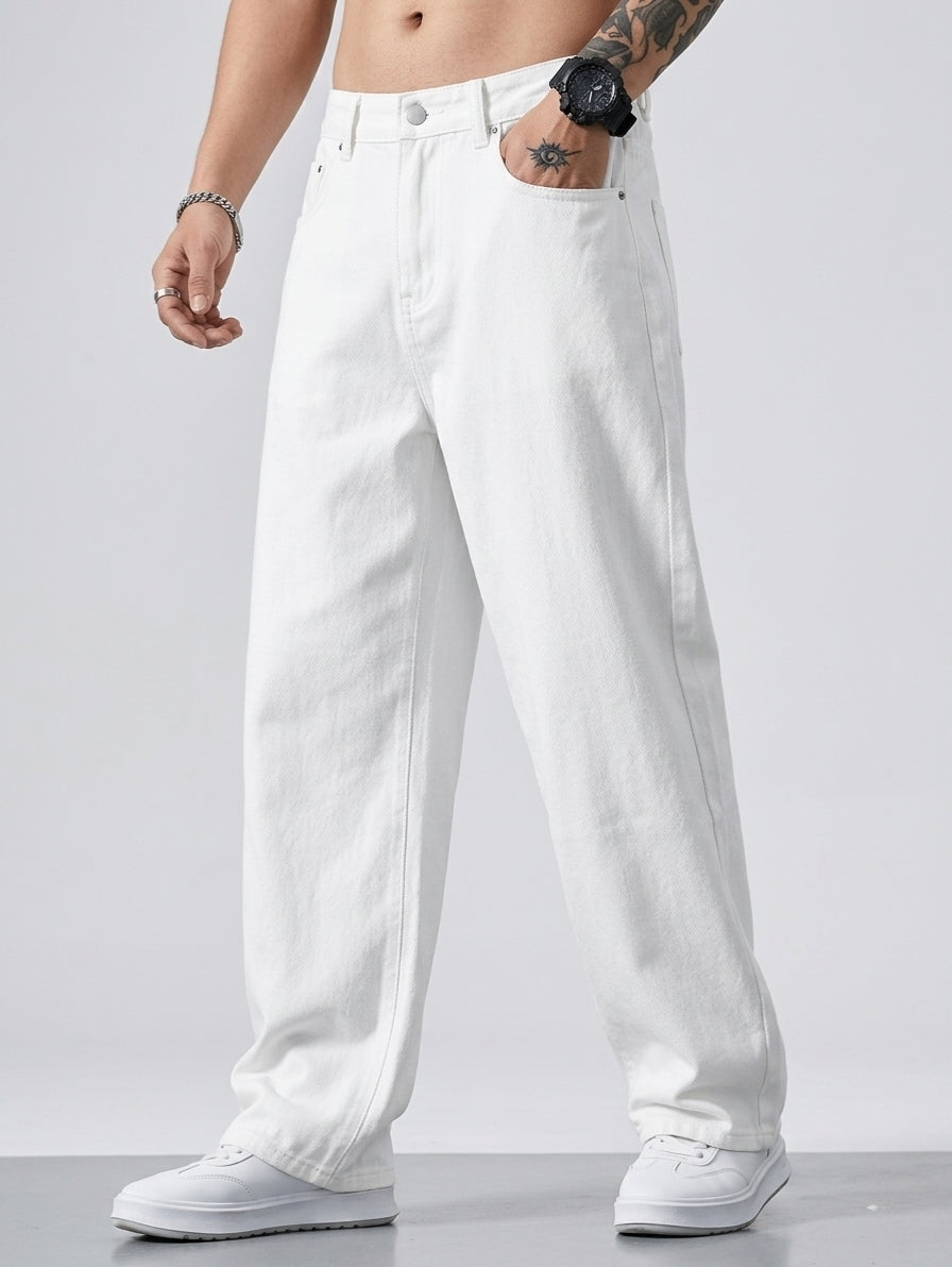 White Straight Fit Jeans For Men