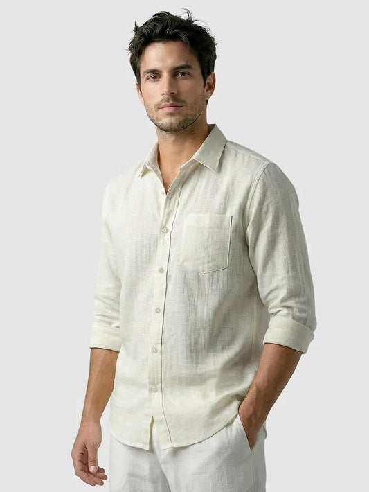 Men's Linen Pista green Shirt