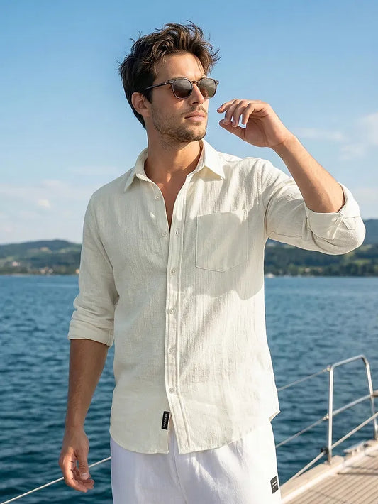 Men's Linen Pista green Shirt