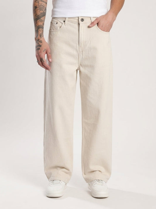 Straight Fit Beige Jeans For Men
