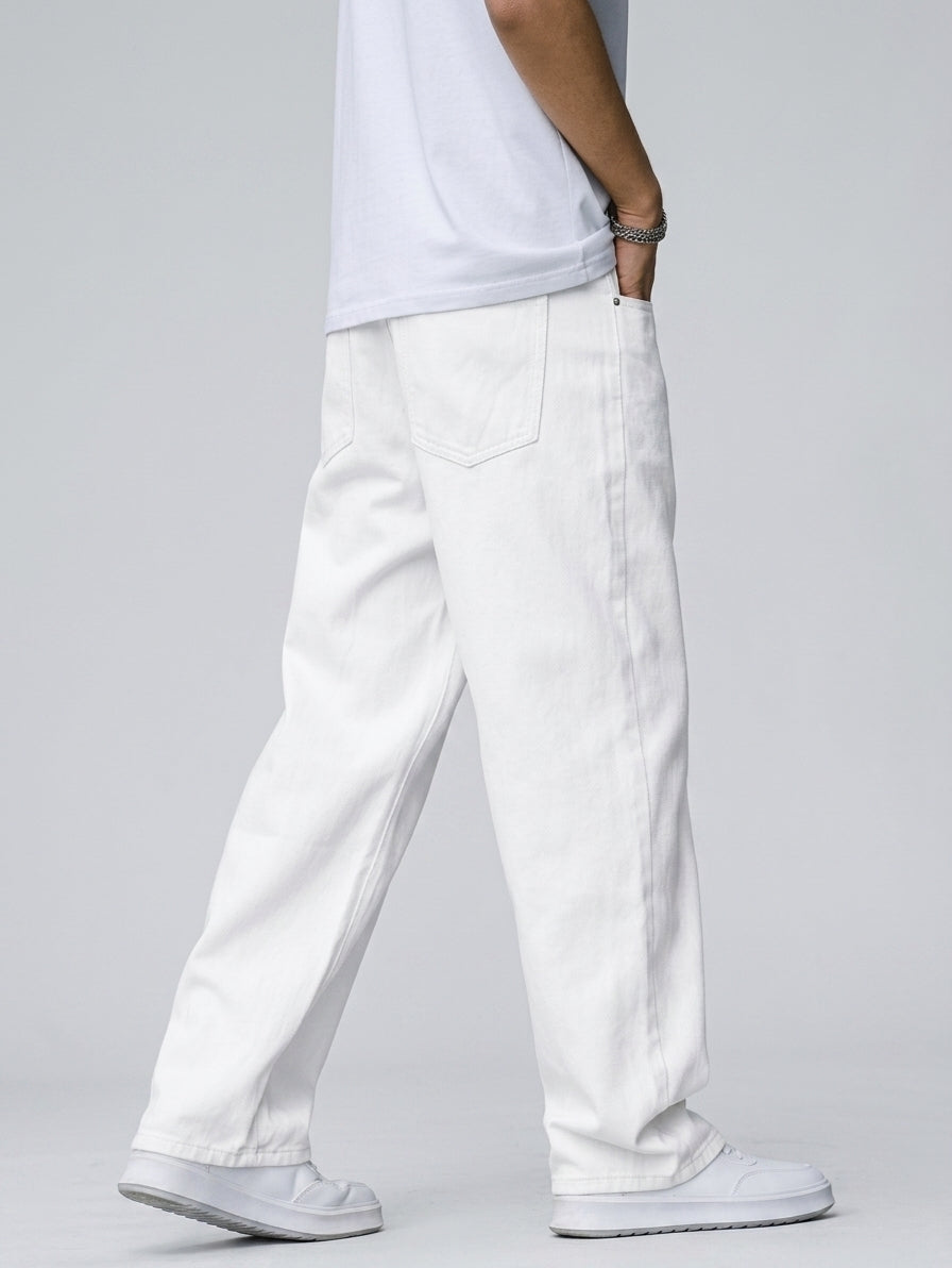 White Straight Fit Jeans For Men