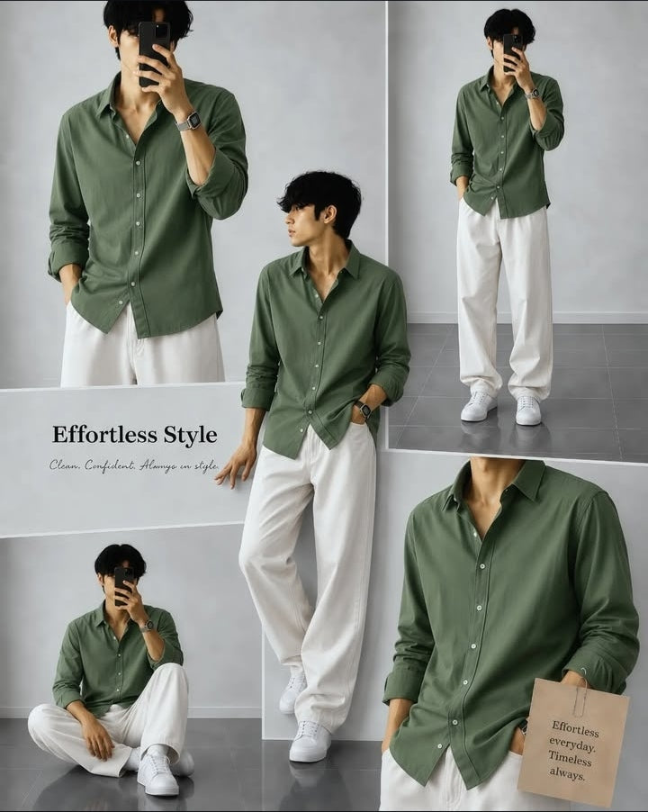 Men's Linen Pista green Shirt
