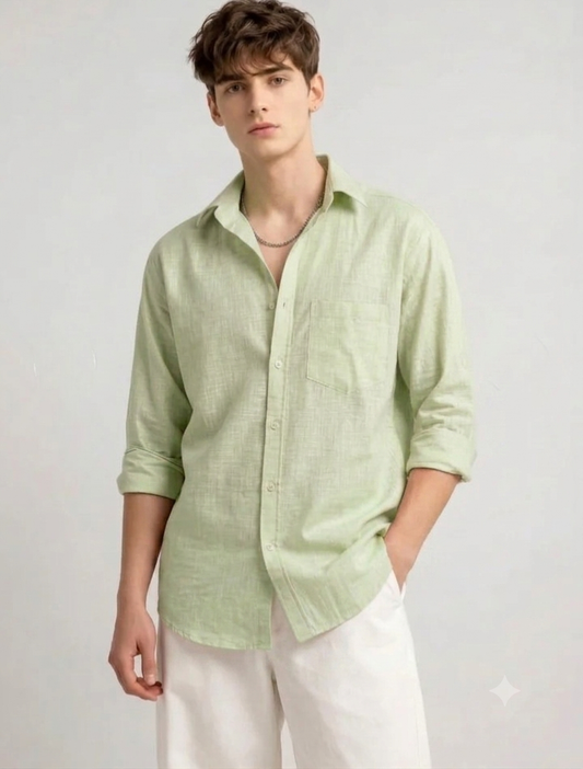 Men's Linen Pista green Shirt