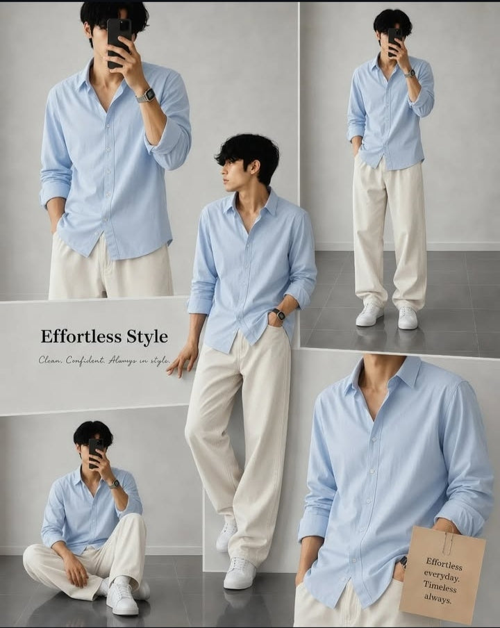 Men's Linen Blue Shirt