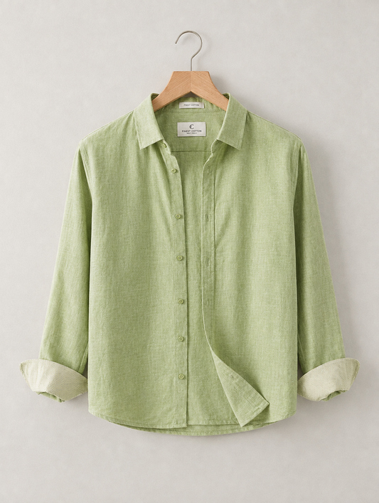 Men's Linen Pista green Shirt
