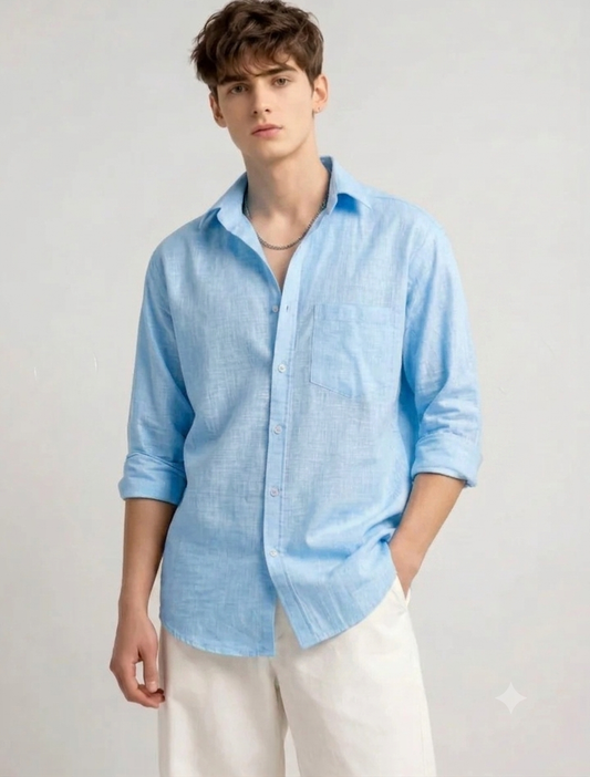 Men's Linen Blue Shirt