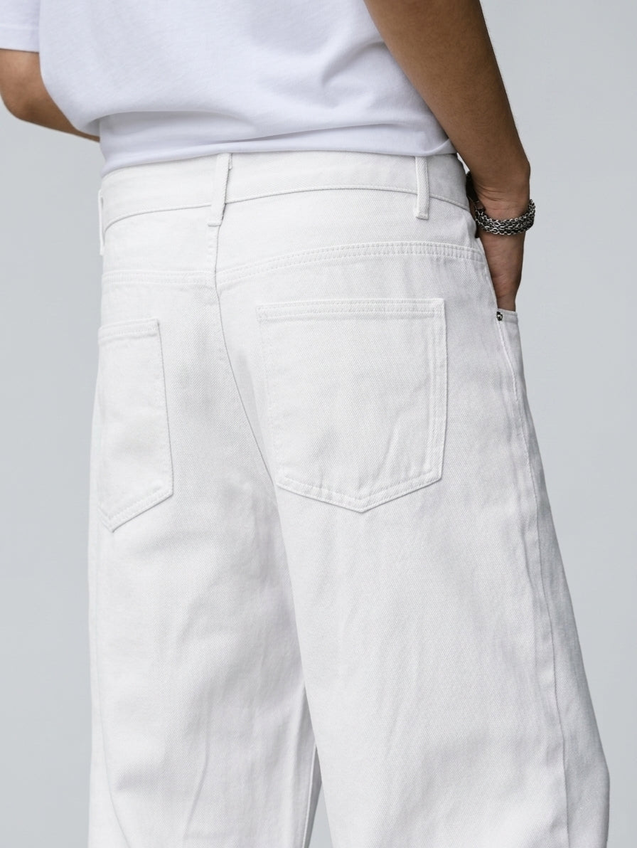 White Straight Fit Jeans For Men